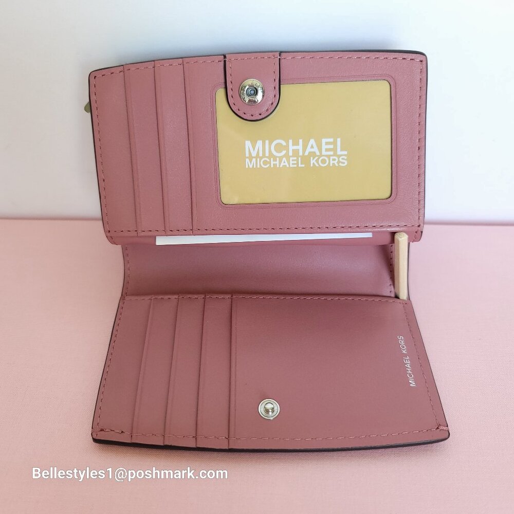 MICHAEL KORS Bryant MEDIUM Pebbled Leather Bifold Wallet with ID Window- Rose ⭐